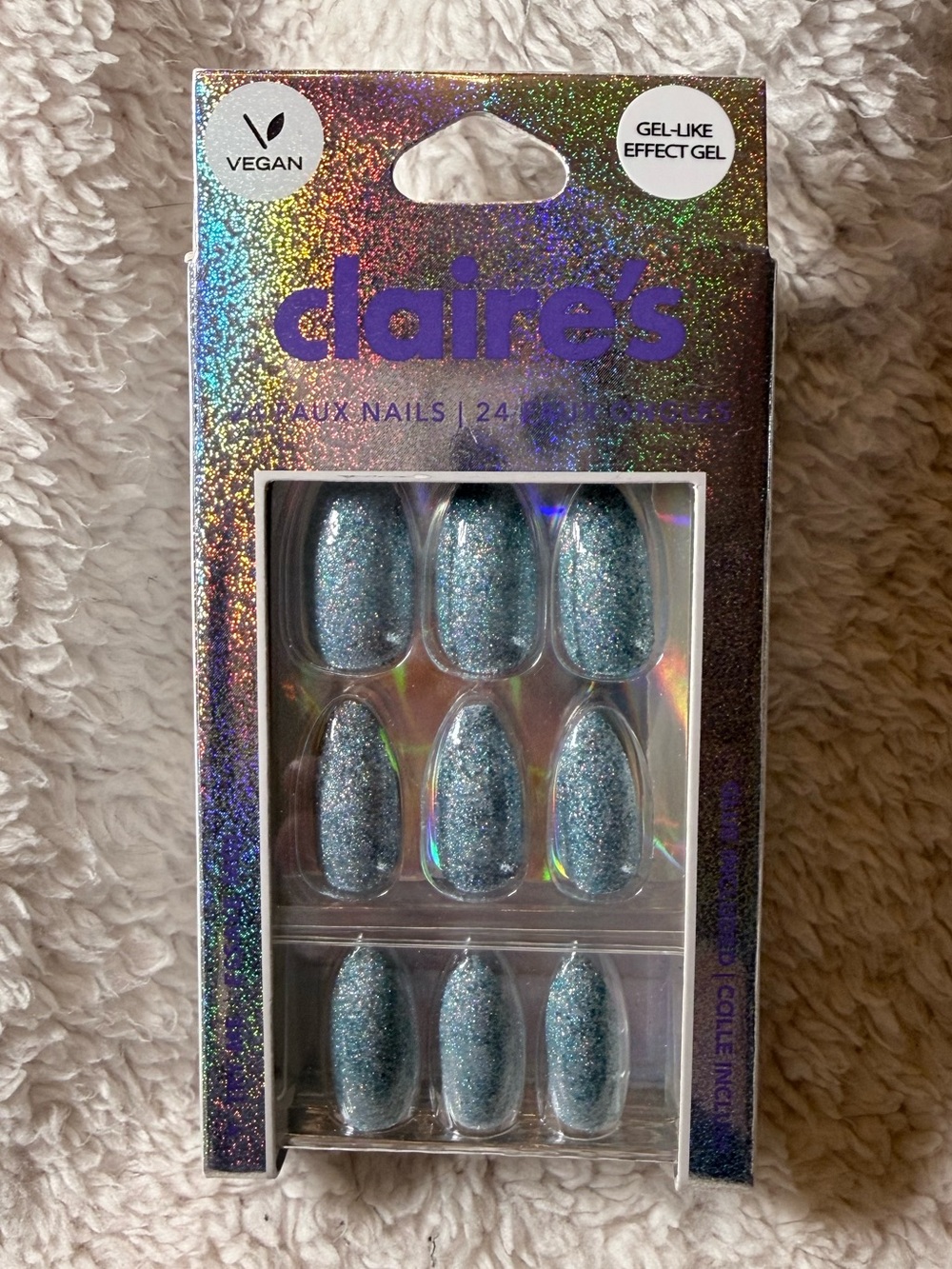 Claire's Glittery Teal Press-On Nails - 24 Pack